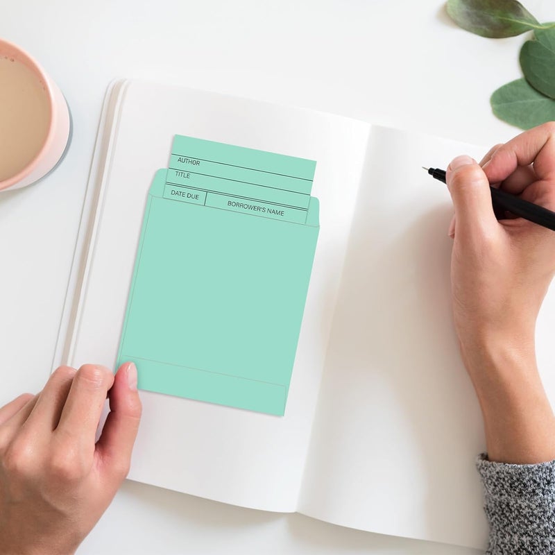 Whaline 180Pcs Library Pockets and Check Out Cards 9 Pastel Colors Due Date Note Card Colorful Self Adhesive Envelopes for Classroom Office Public Library Supplies - Image 5